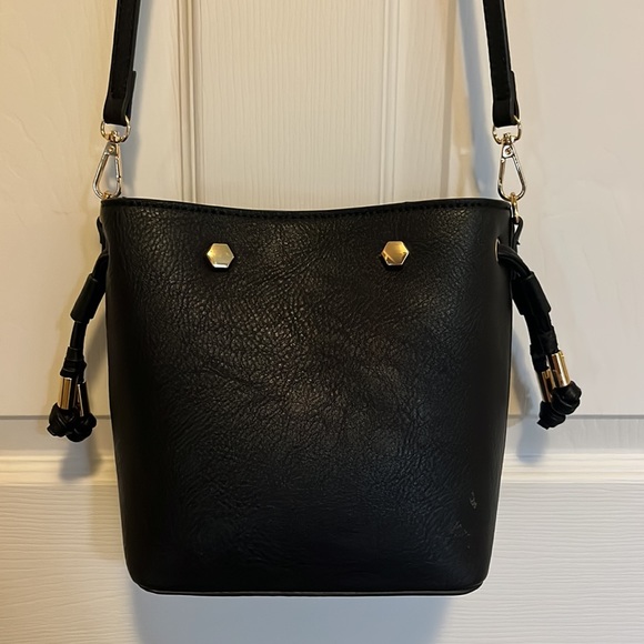 Boutique Faux Leather Black Crossbody Purse with Gold - Picture 3 of 8